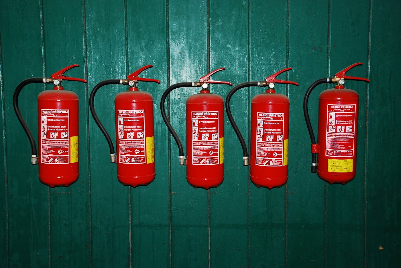 Row of fire extinguishers